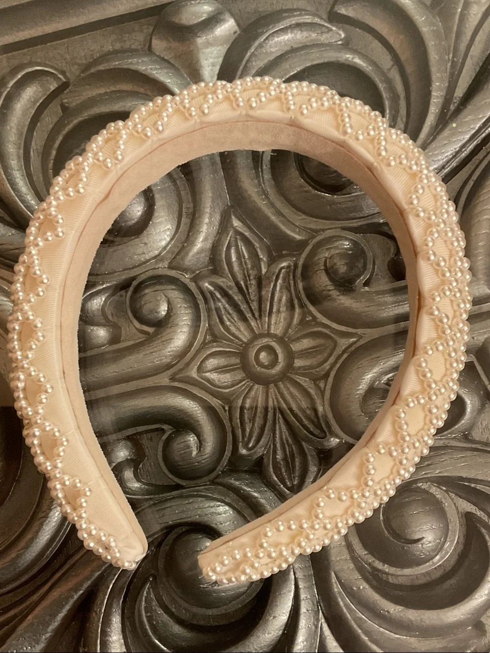 Pearl Embellished Beaded Padded Headband Off White Bridal Fancy